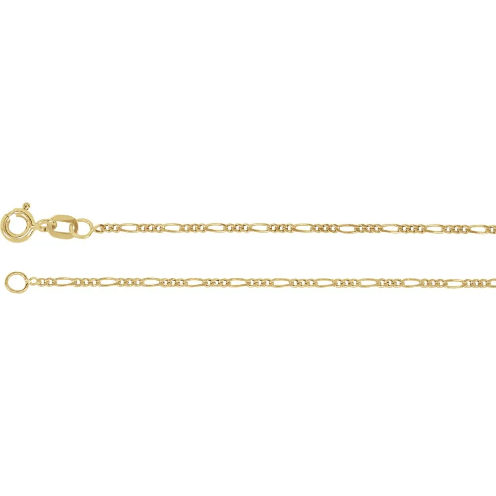 14k Yellow Gold 1.5mm Solid Figaro 7" Chain