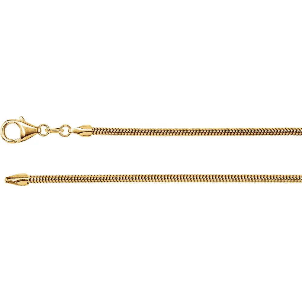 14k Yellow Gold 2mm Solid Round Snake 7" Chain