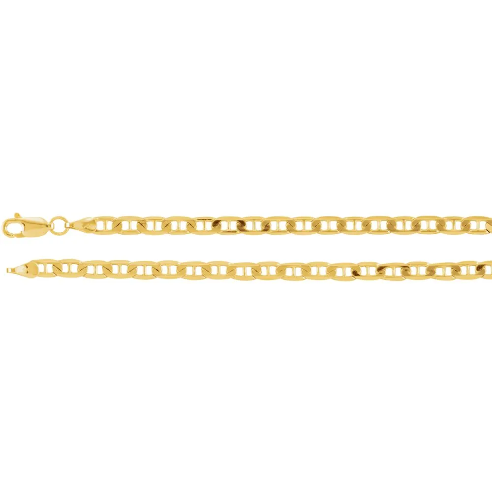 14k Yellow Gold 3.5mm Solid Anchor 7" Chain