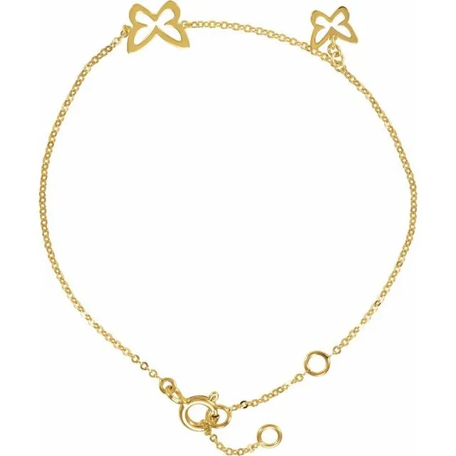 14K Yellow Gold Butterfly Design 7" Bracelet