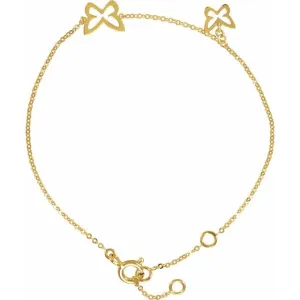 14K Yellow Gold Butterfly Design 7" Bracelet