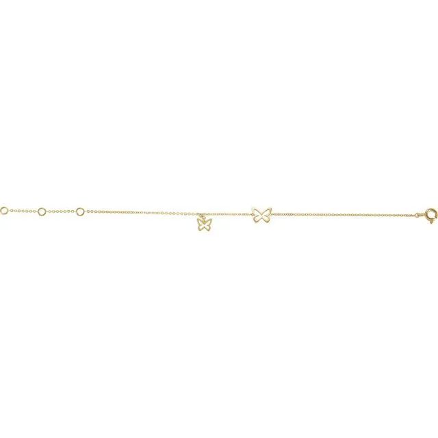 14K Yellow Gold Butterfly Design 7" Bracelet