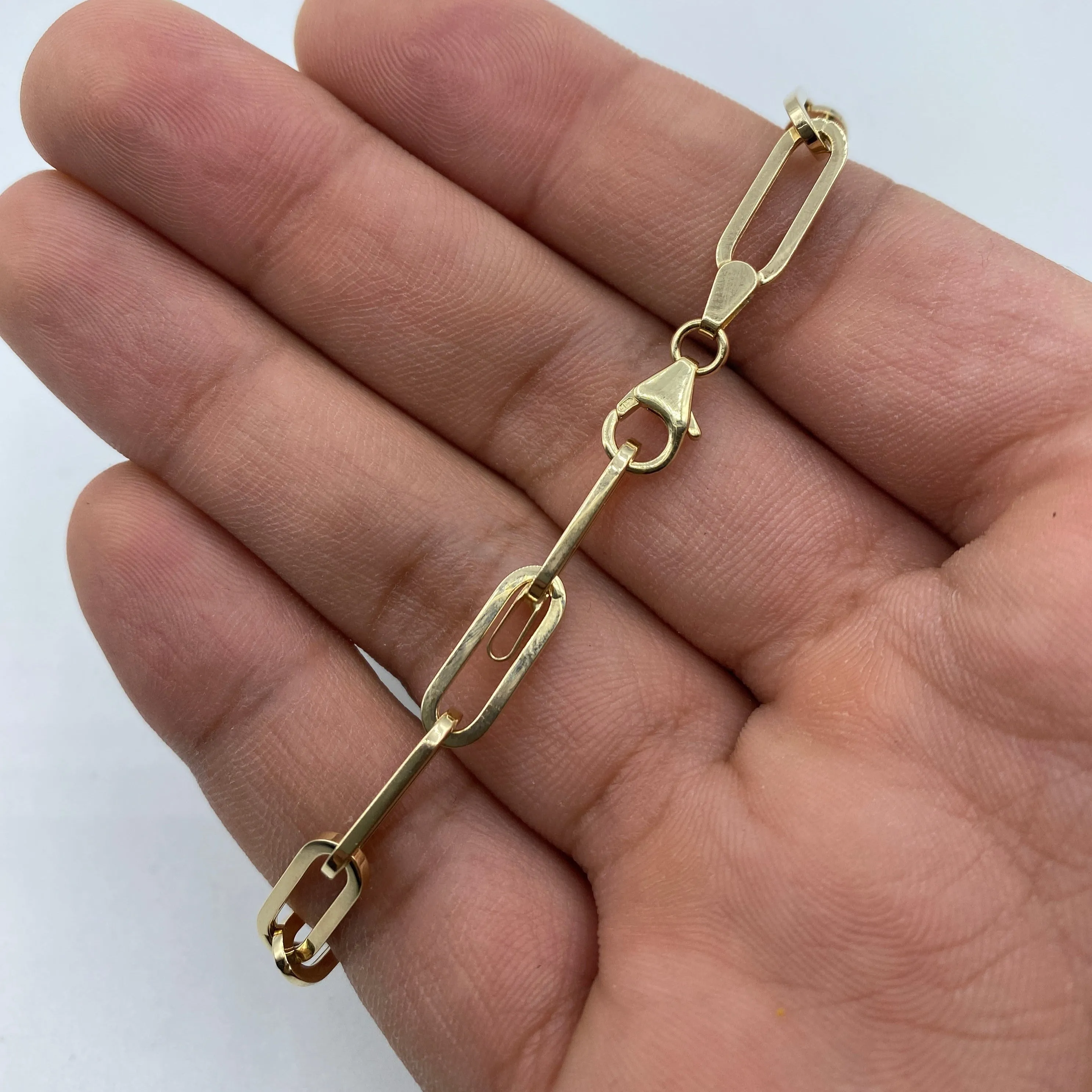 14K Yellow Gold Paper clip Bracelet 7.5"