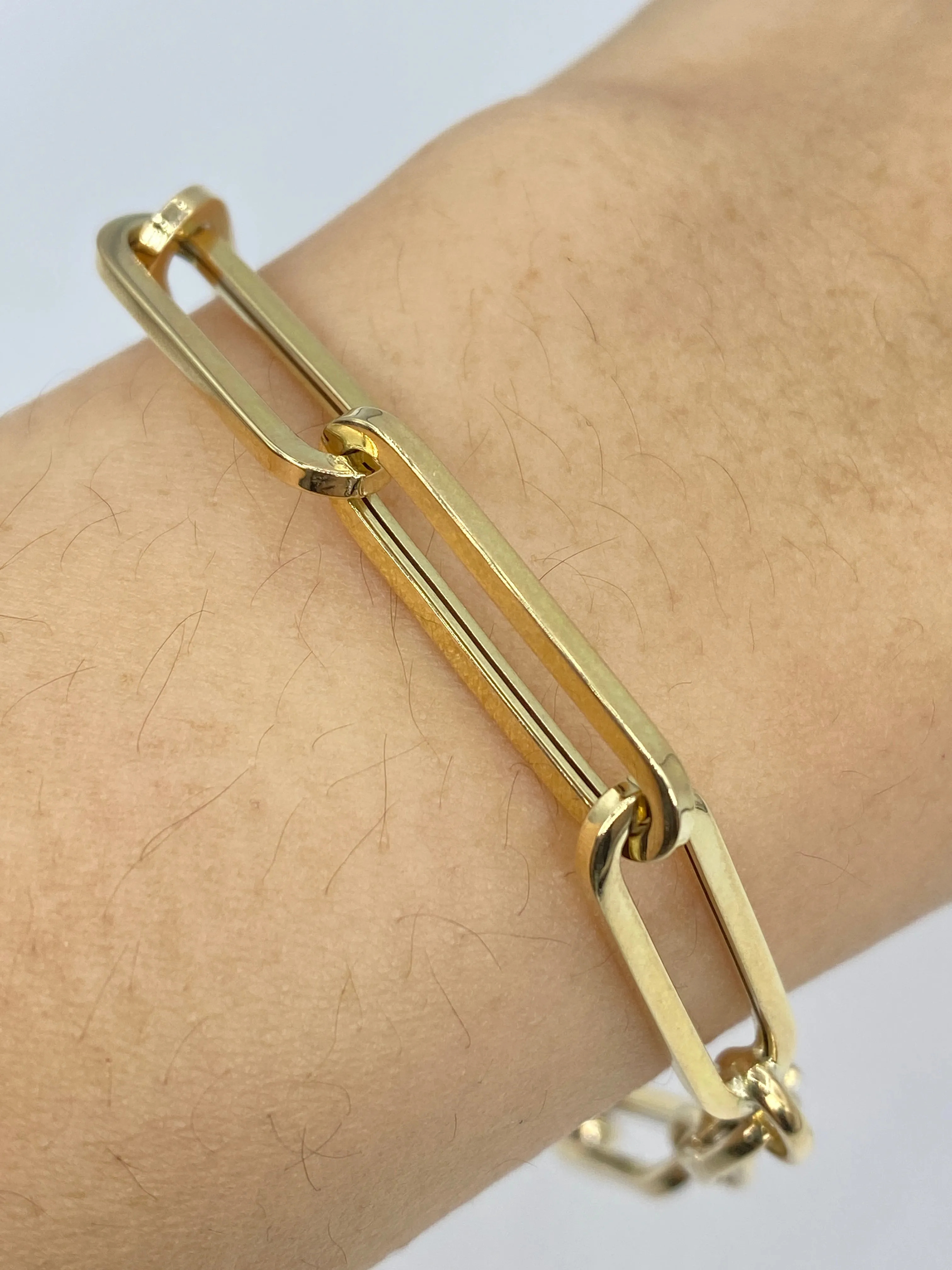 14K Yellow Gold Paper clip Bracelet 7.5"