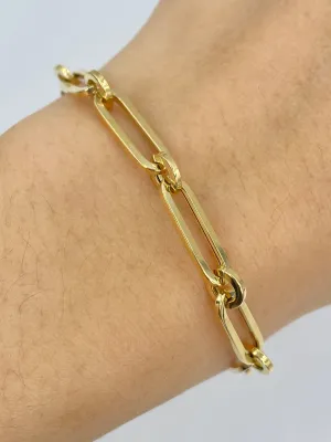 14K Yellow Gold Paper clip Bracelet 7.5"
