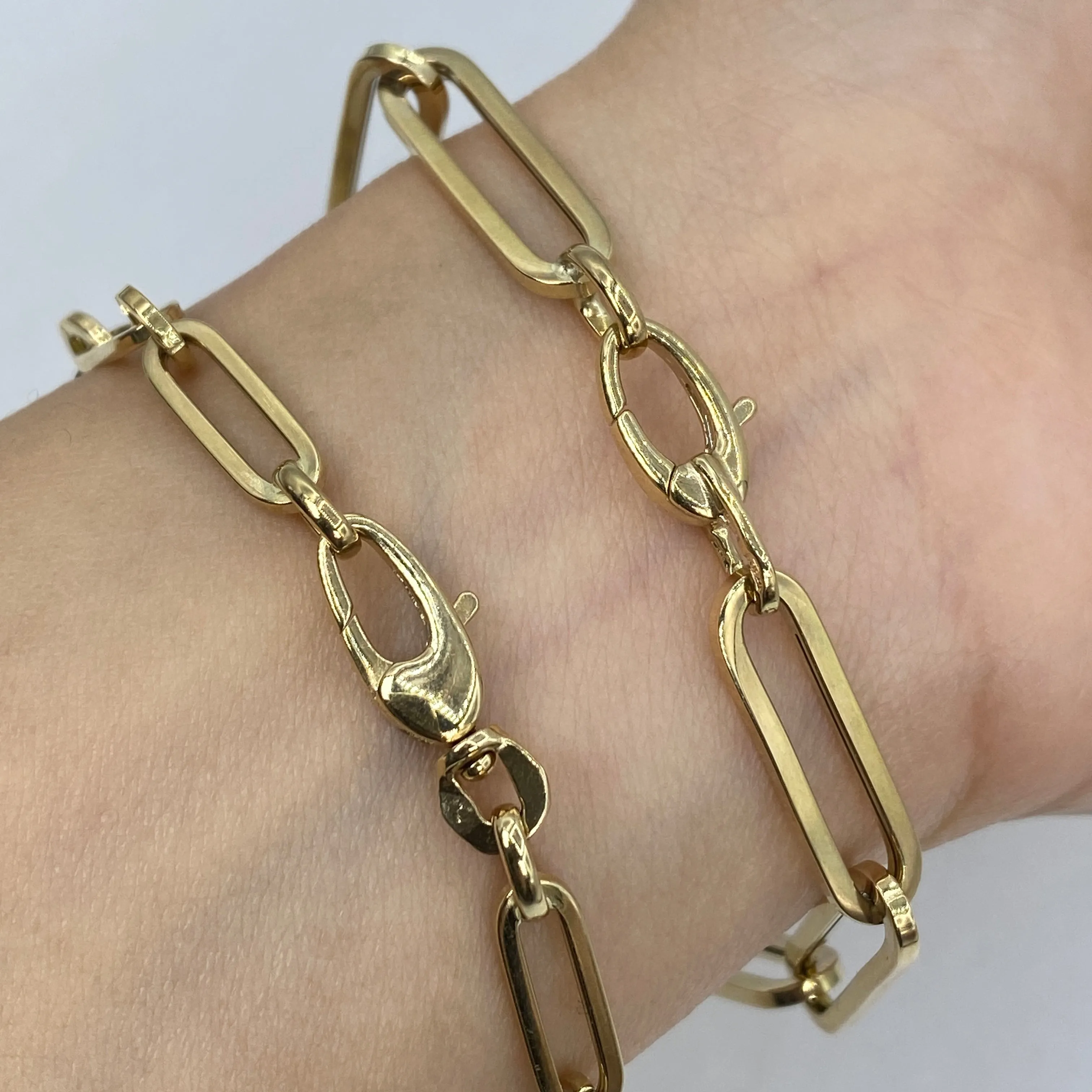 14K Yellow Gold Paper clip Bracelet 7.5"