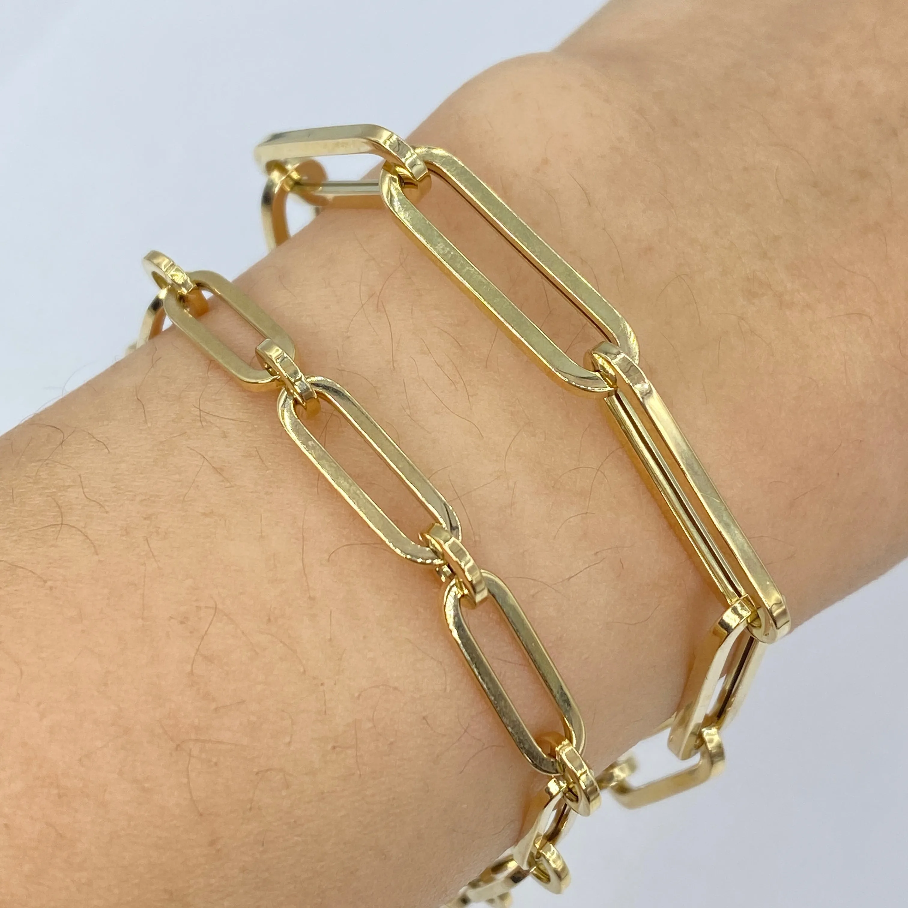 14K Yellow Gold Paper clip Bracelet 7.5"