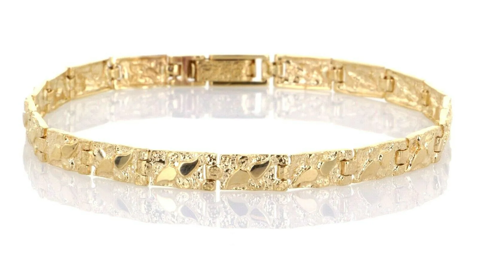 14k Yellow Gold Solid Nugget Bracelet Adjustable 7" - 8.5" 5.5mm
