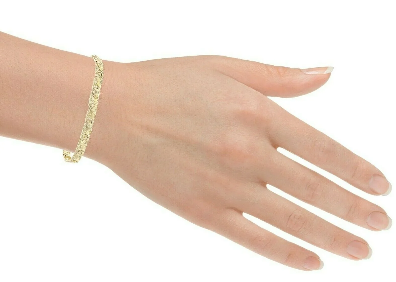 14k Yellow Gold Solid Nugget Bracelet Adjustable 7" - 8.5" 5.5mm