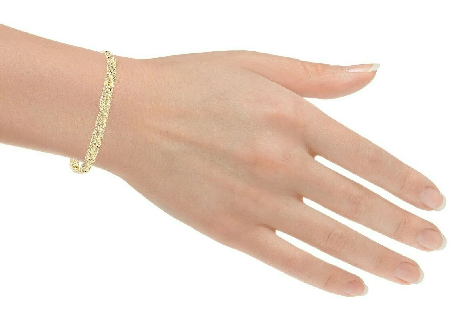 14k Yellow Gold Solid Nugget Bracelet Adjustable 7" - 8.5" 5.5mm