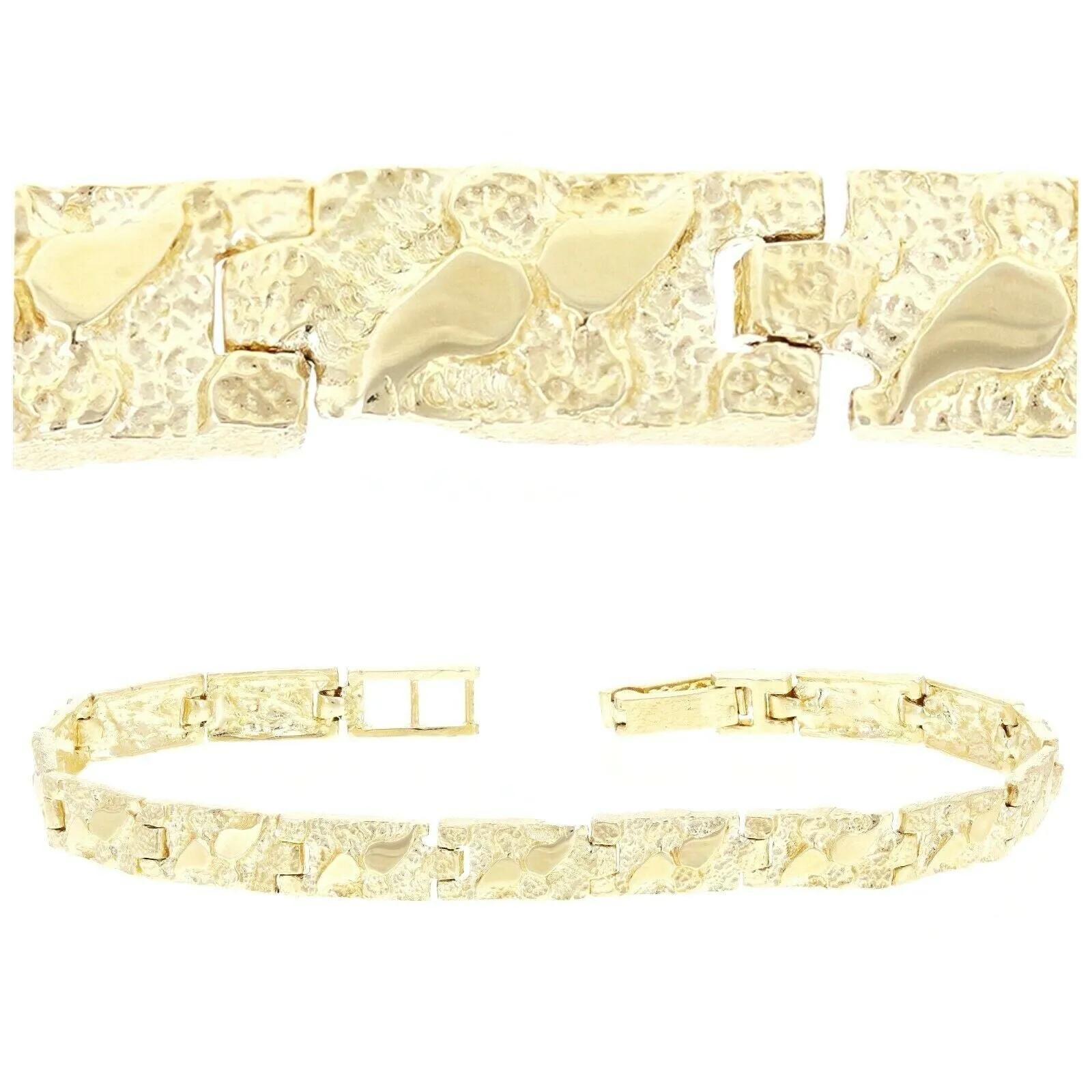 14k Yellow Gold Solid Nugget Bracelet Adjustable 7" - 8.5" 5.5mm
