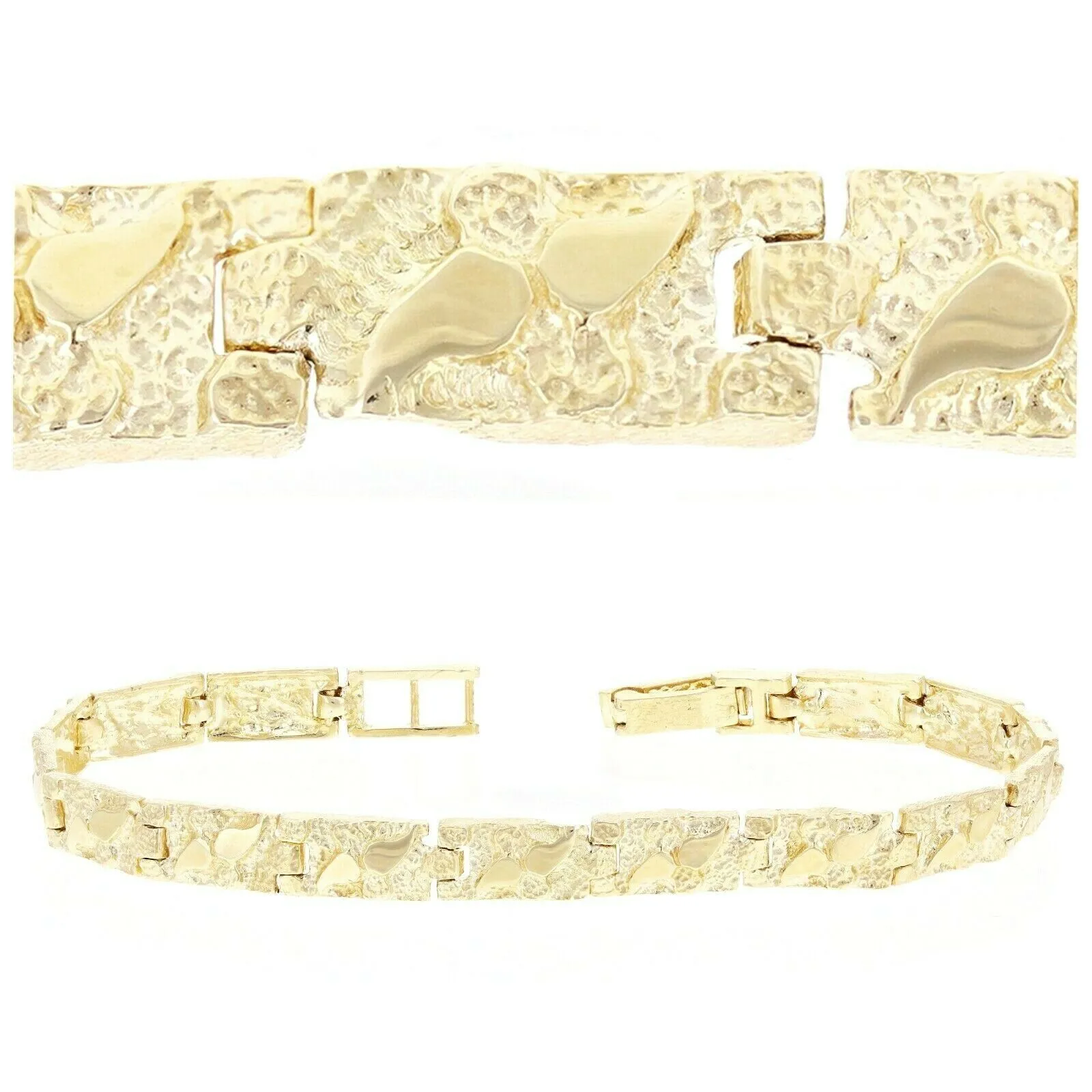 14k Yellow Gold Solid Nugget Bracelet Adjustable 7" - 8.5" 5.5mm