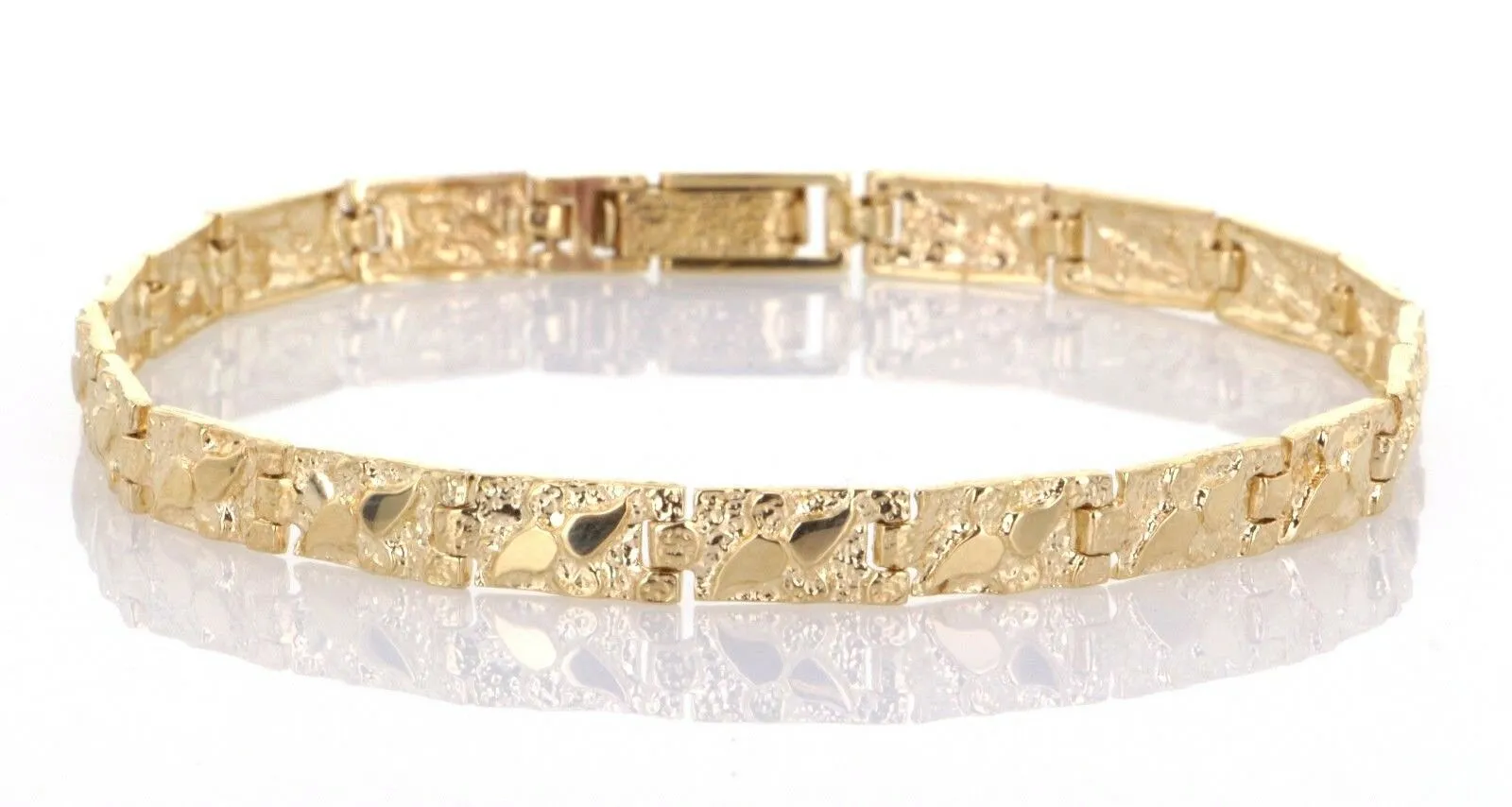 14k Yellow Gold Solid Nugget Bracelet Adjustable 7" - 8.5" 5.5mm