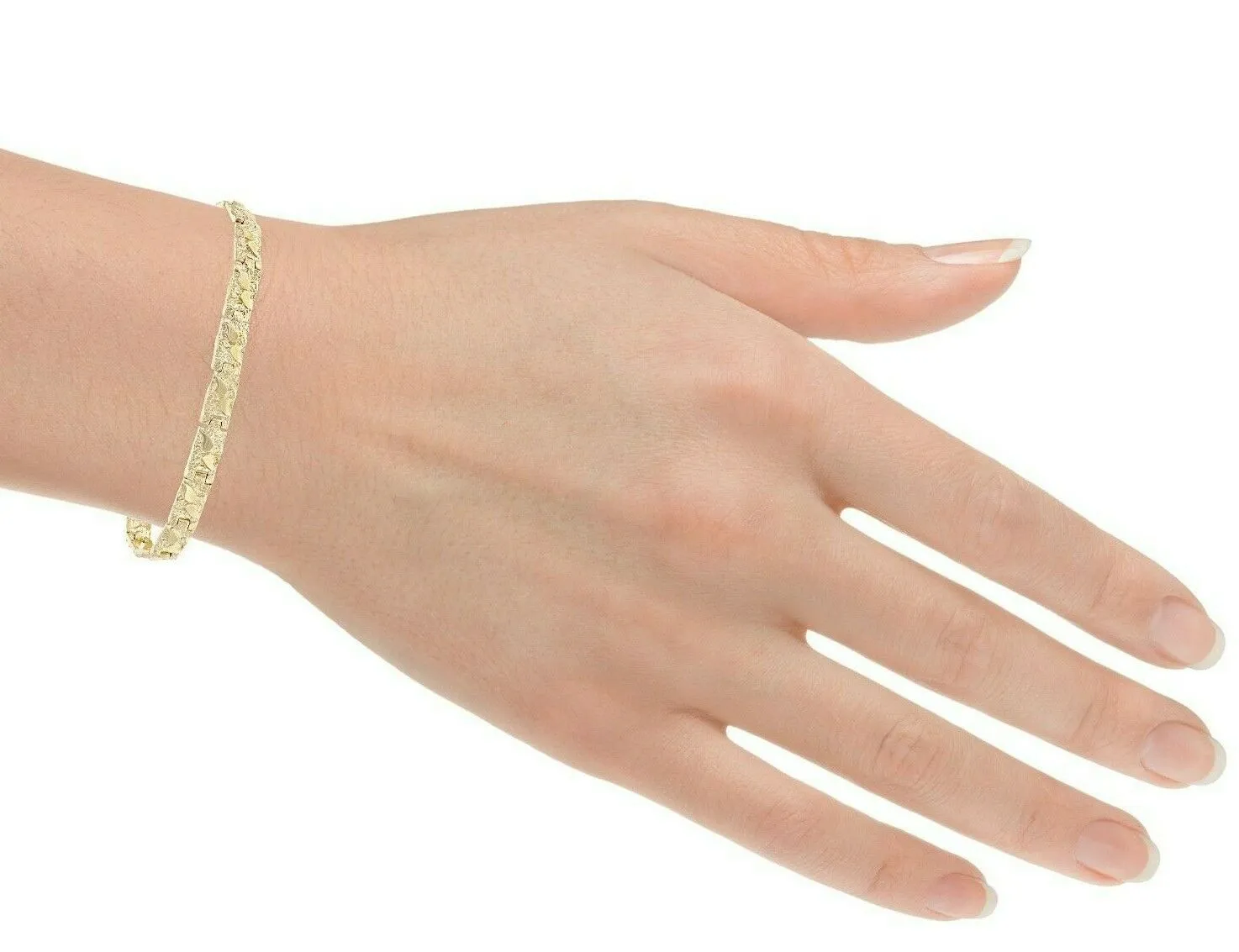 14k Yellow Gold Solid Nugget Bracelet Adjustable 7" - 8.5" 5.5mm