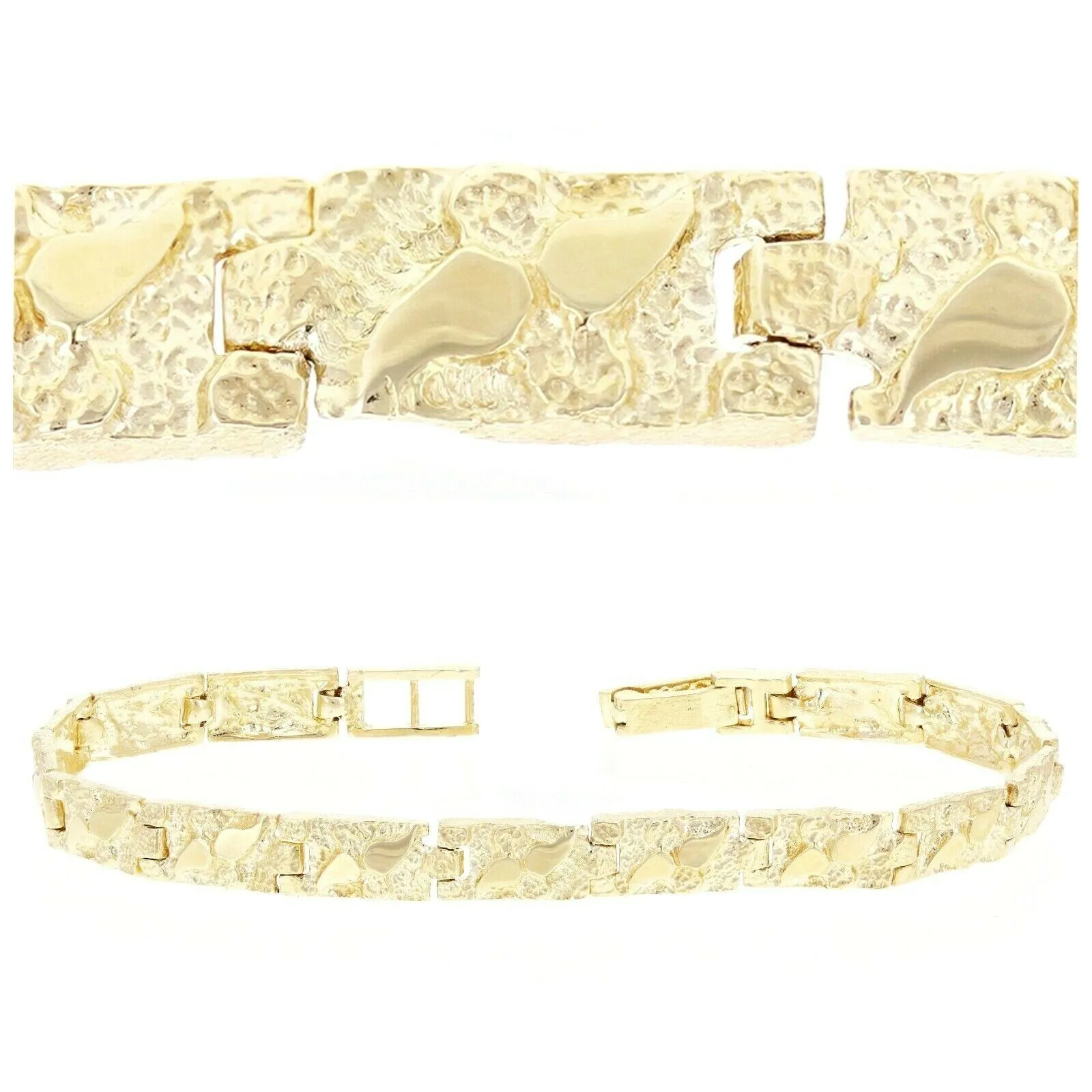 14k Yellow Gold Solid Nugget Bracelet Adjustable 7" - 8.5" 5.5mm