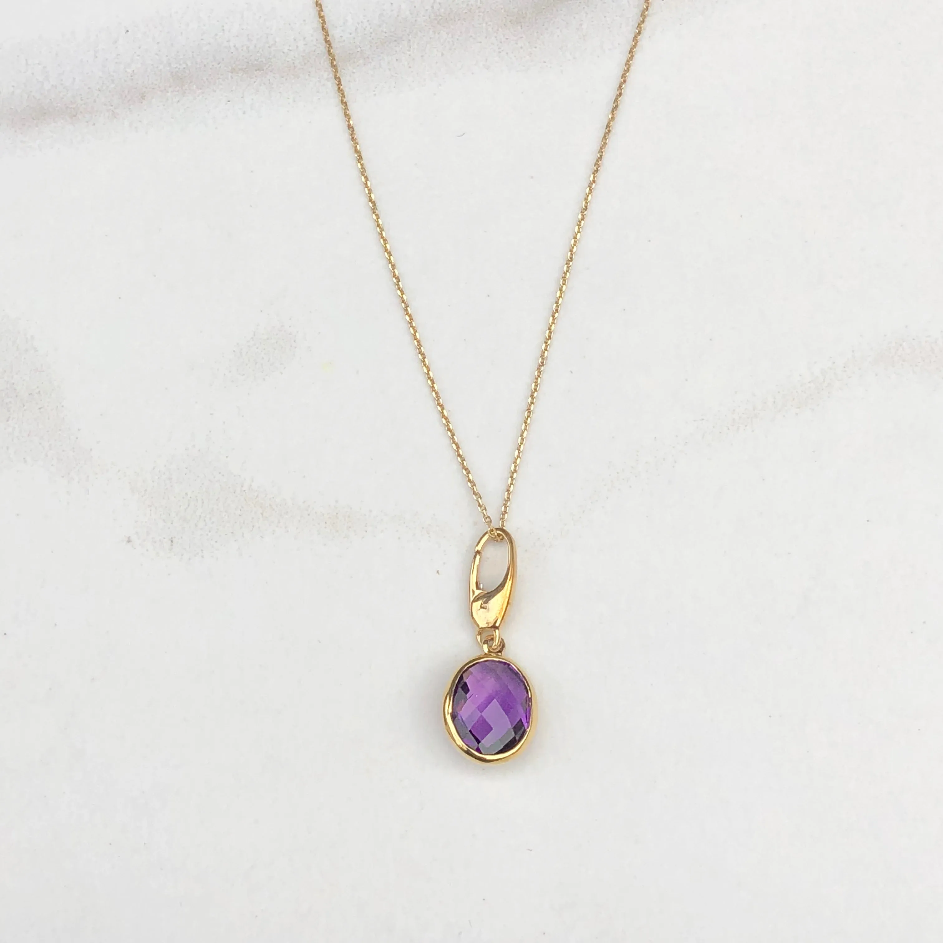 14KT Yellow Gold Amethyst Omega Clip Pendant Slide