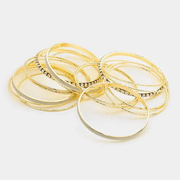 17PCS - Rhinestone Gold Metal Bangle Bracelets