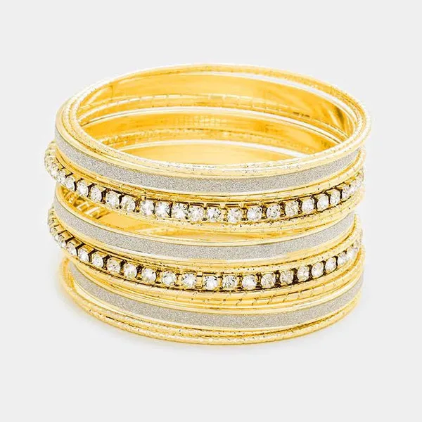 17PCS - Rhinestone Gold Metal Bangle Bracelets