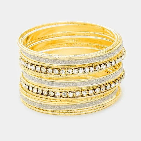 17PCS - Rhinestone Gold Metal Bangle Bracelets