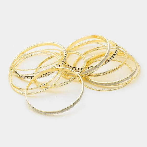 17PCS - Rhinestone Gold Metal Bangle Bracelets