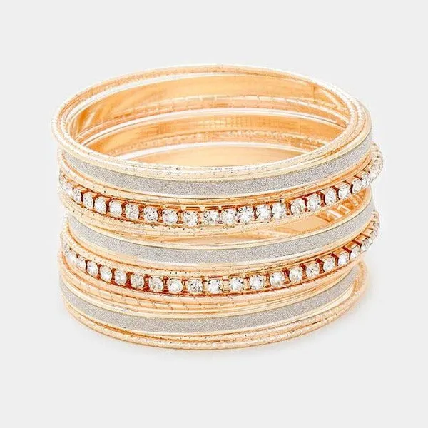17PCS - Rhinestone Rose Gold Metal Bangle Bracelets