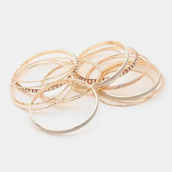 17PCS - Rhinestone Rose Gold Metal Bangle Bracelets