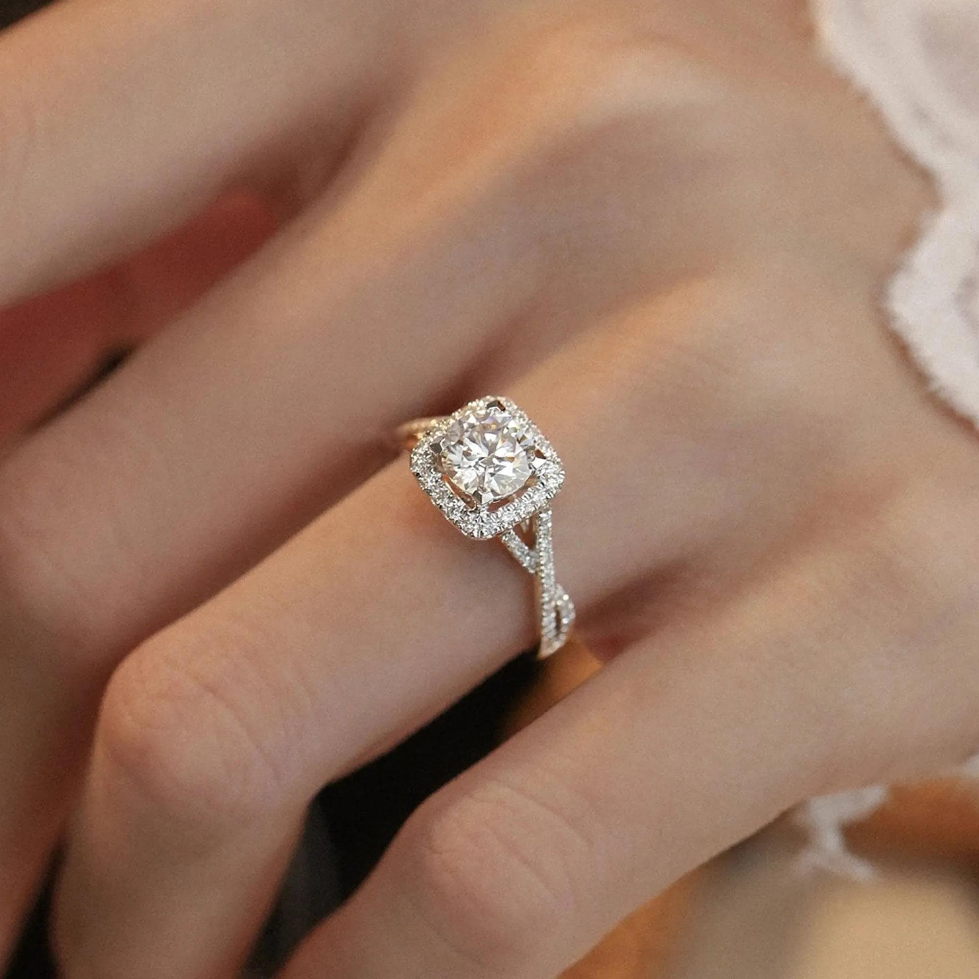 18k Round Cut Halo Diamond Infinity Engagement Ring
