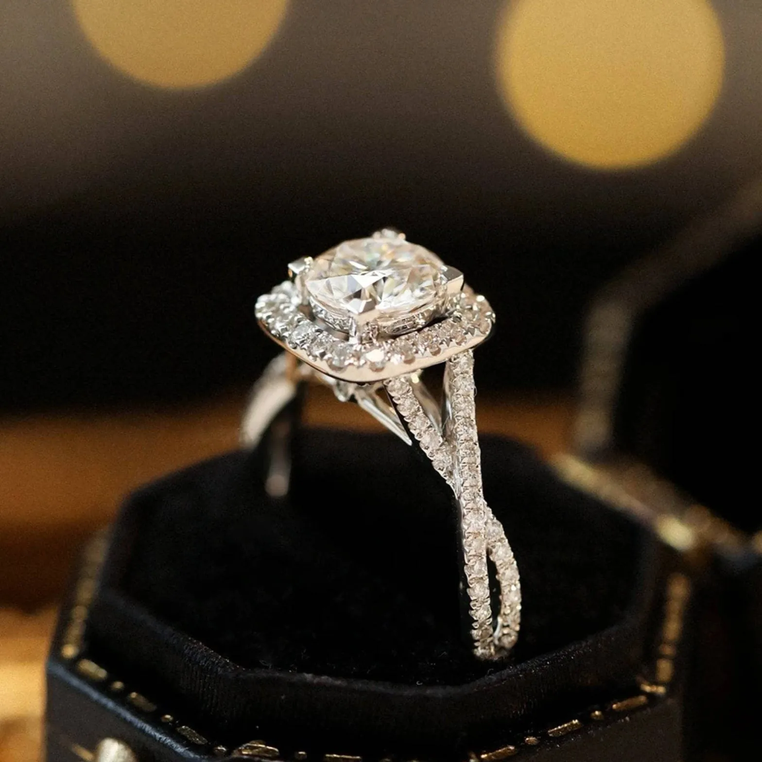 18k Round Cut Halo Diamond Infinity Engagement Ring