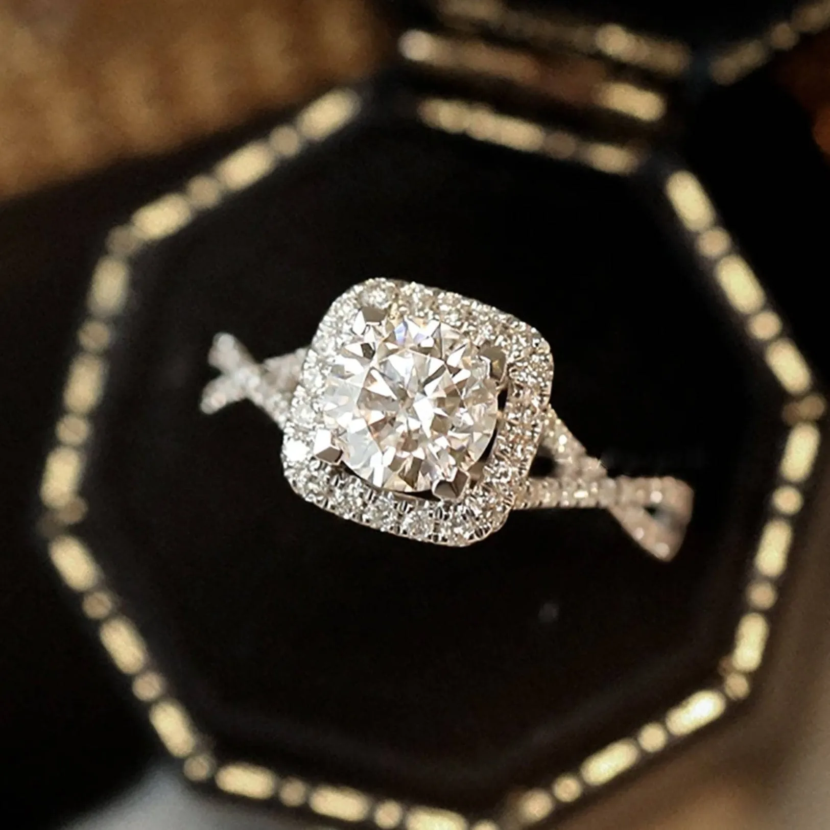 18k Round Cut Halo Diamond Infinity Engagement Ring