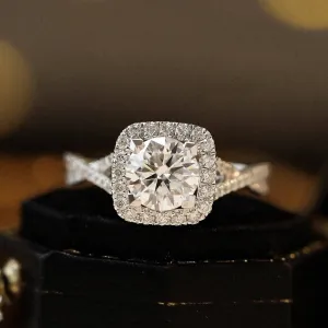 18k Round Cut Halo Diamond Infinity Engagement Ring