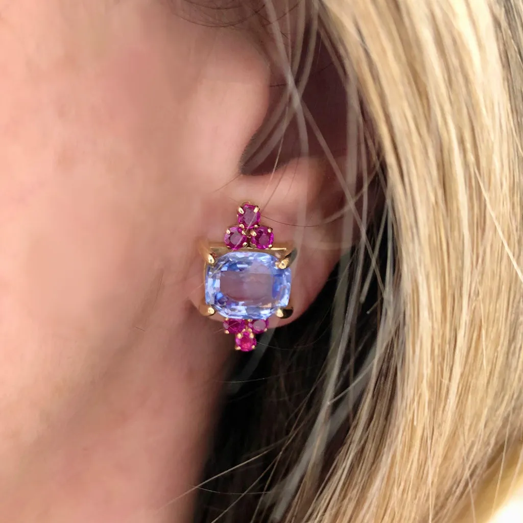 1940s Retro No Heat Ceylon Sapphire and Ruby Clip-on Earrings
