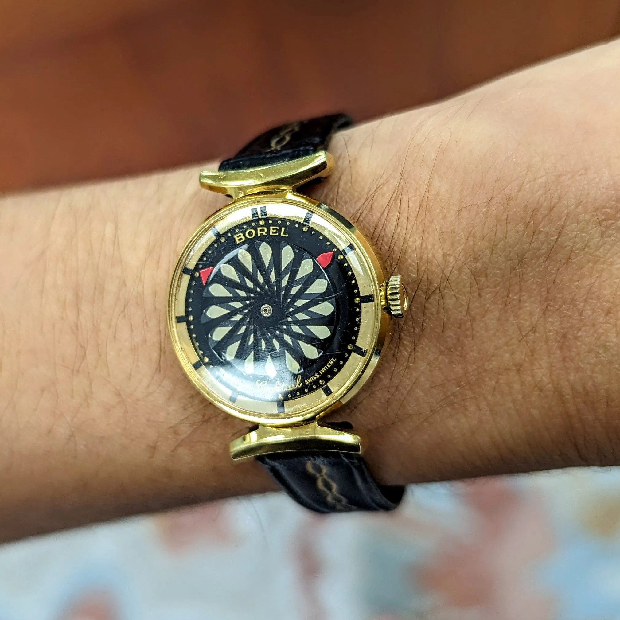 1950s ERNEST BOREL Ladies Cocktail Watch Kaleidoscope Dial 25mm Swiss Wristwatch - ALL ORIGINAL!
