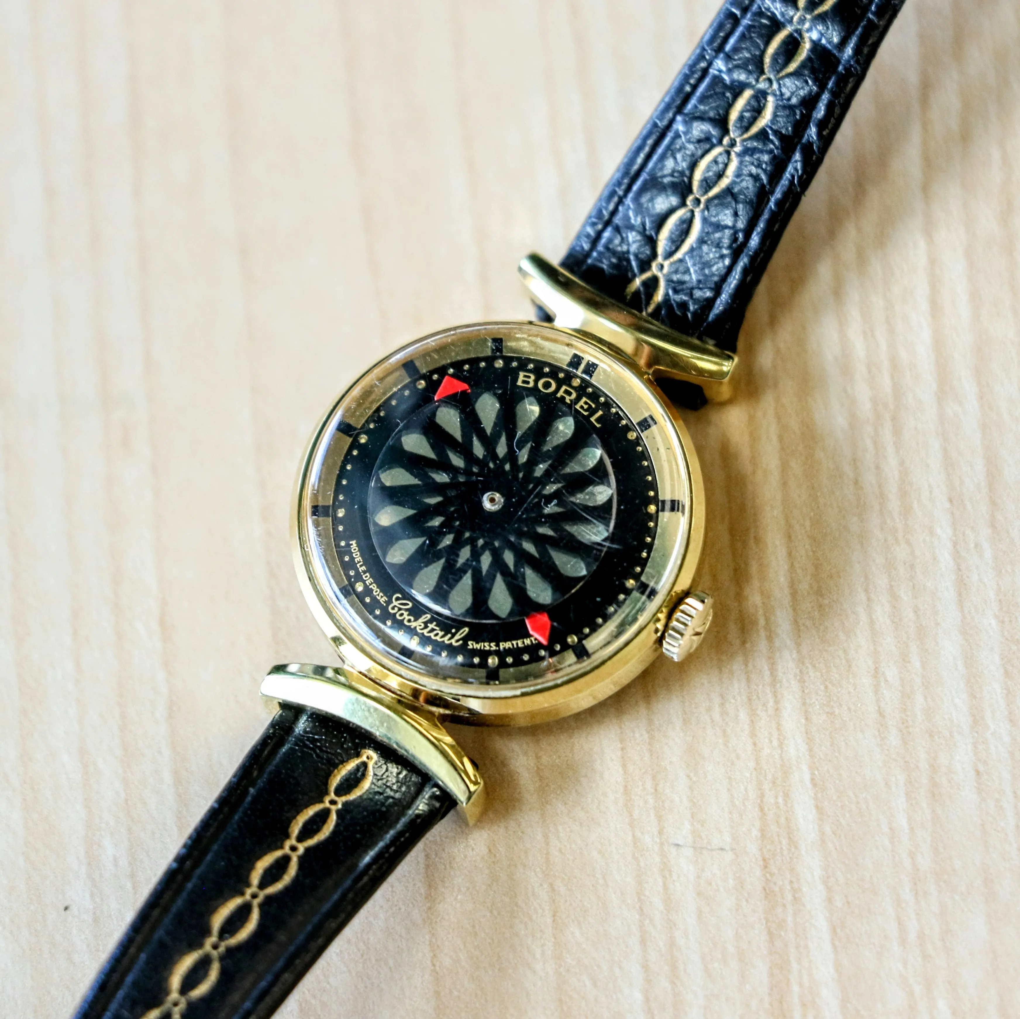 1950s ERNEST BOREL Ladies Cocktail Watch Kaleidoscope Dial 25mm Swiss Wristwatch - ALL ORIGINAL!