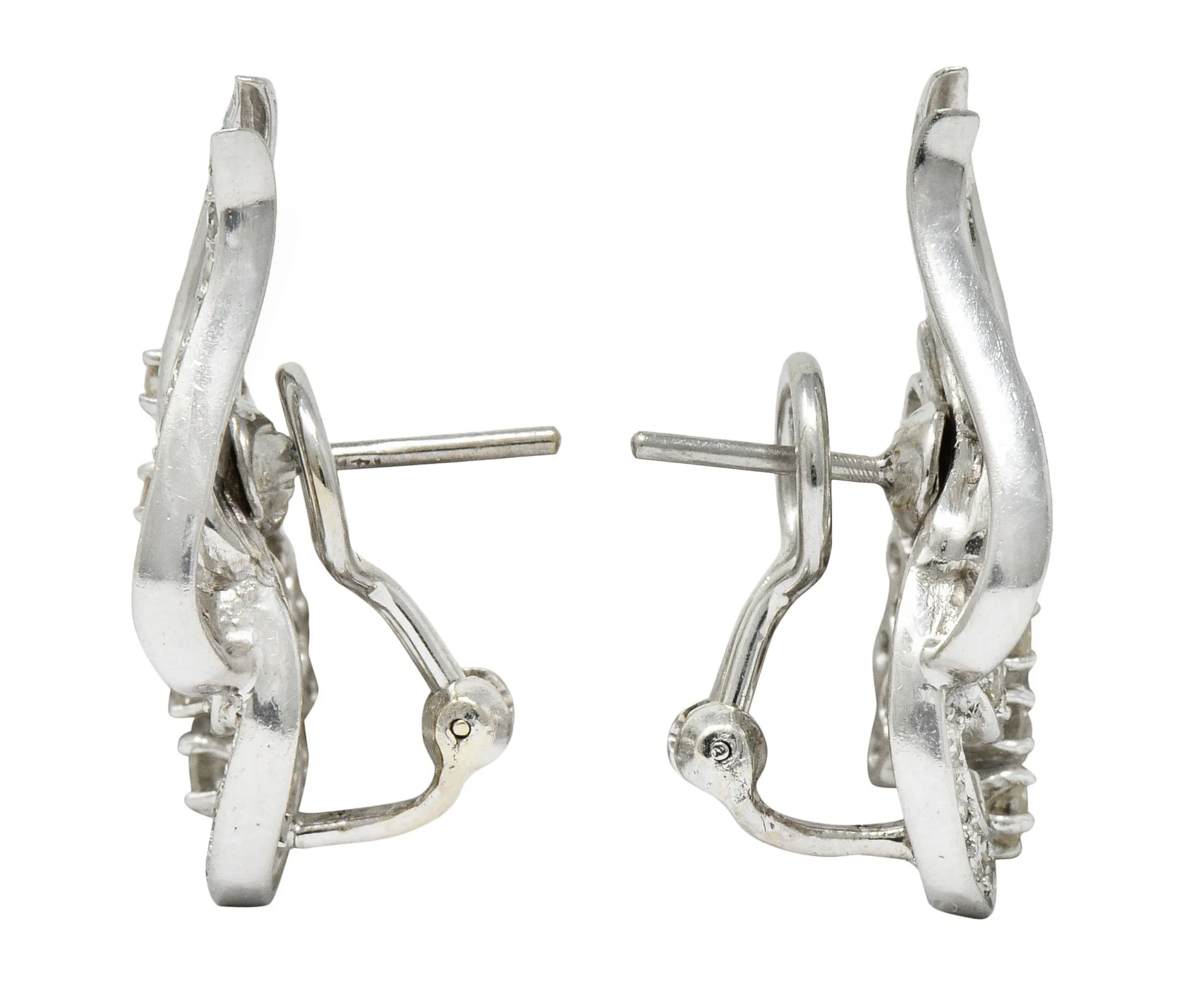 1950's Mid-Century 2.62 CTW Diamond Platinum Tendril Earrings