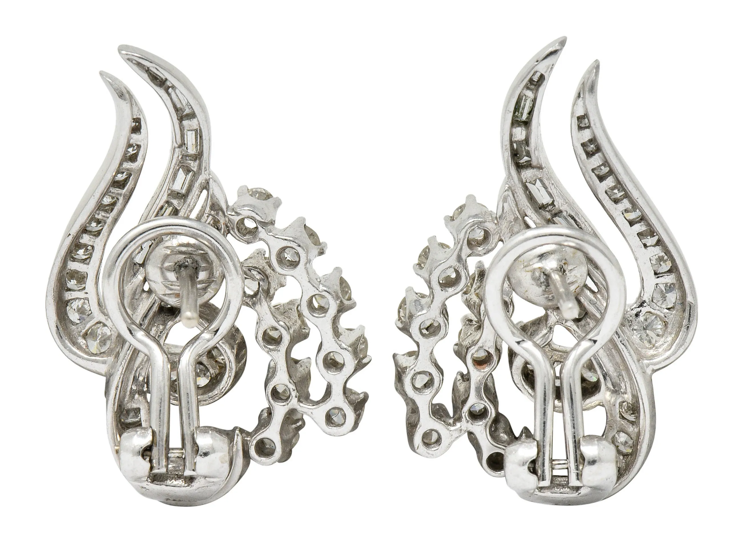 1950's Mid-Century 2.62 CTW Diamond Platinum Tendril Earrings