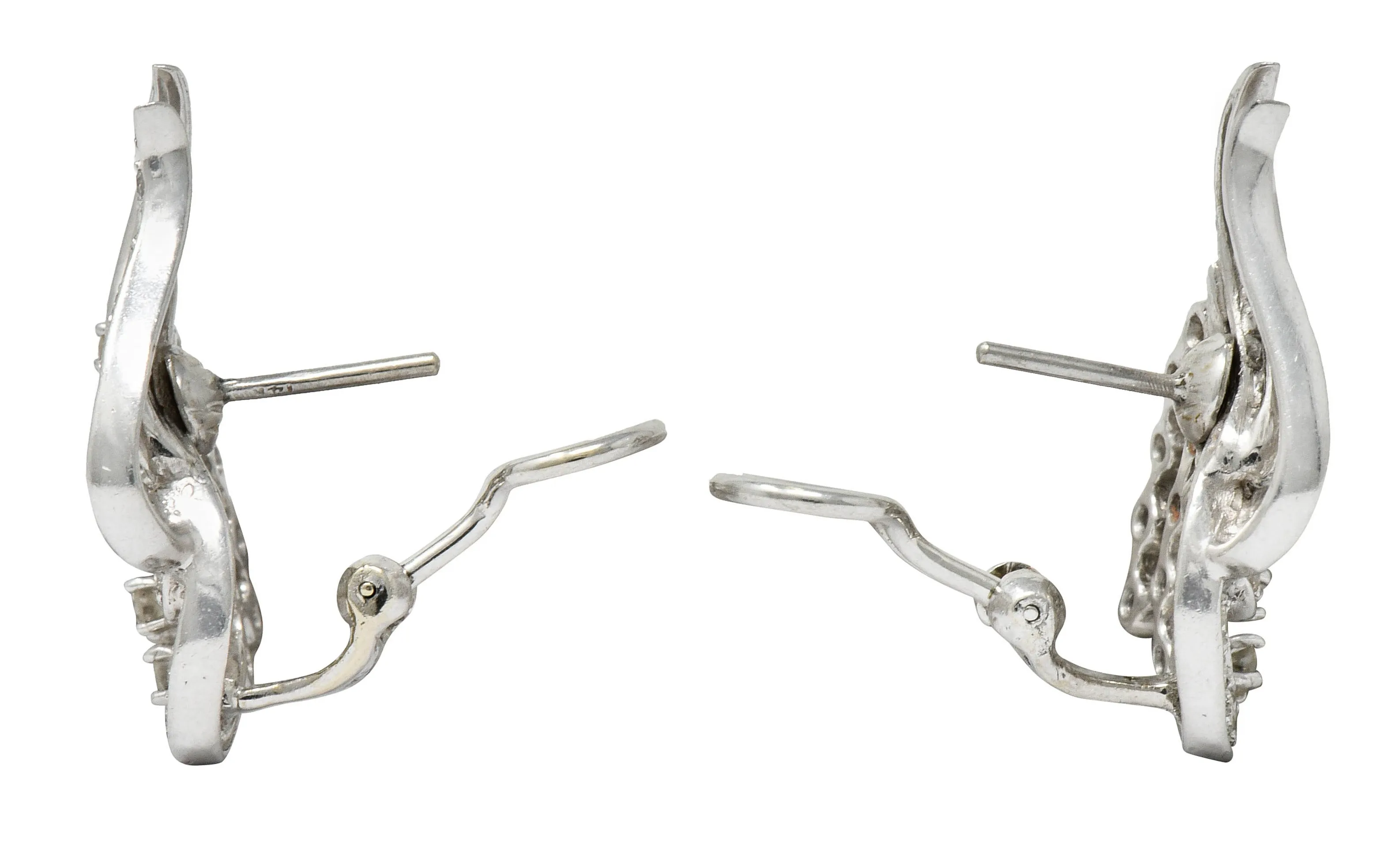 1950's Mid-Century 2.62 CTW Diamond Platinum Tendril Earrings