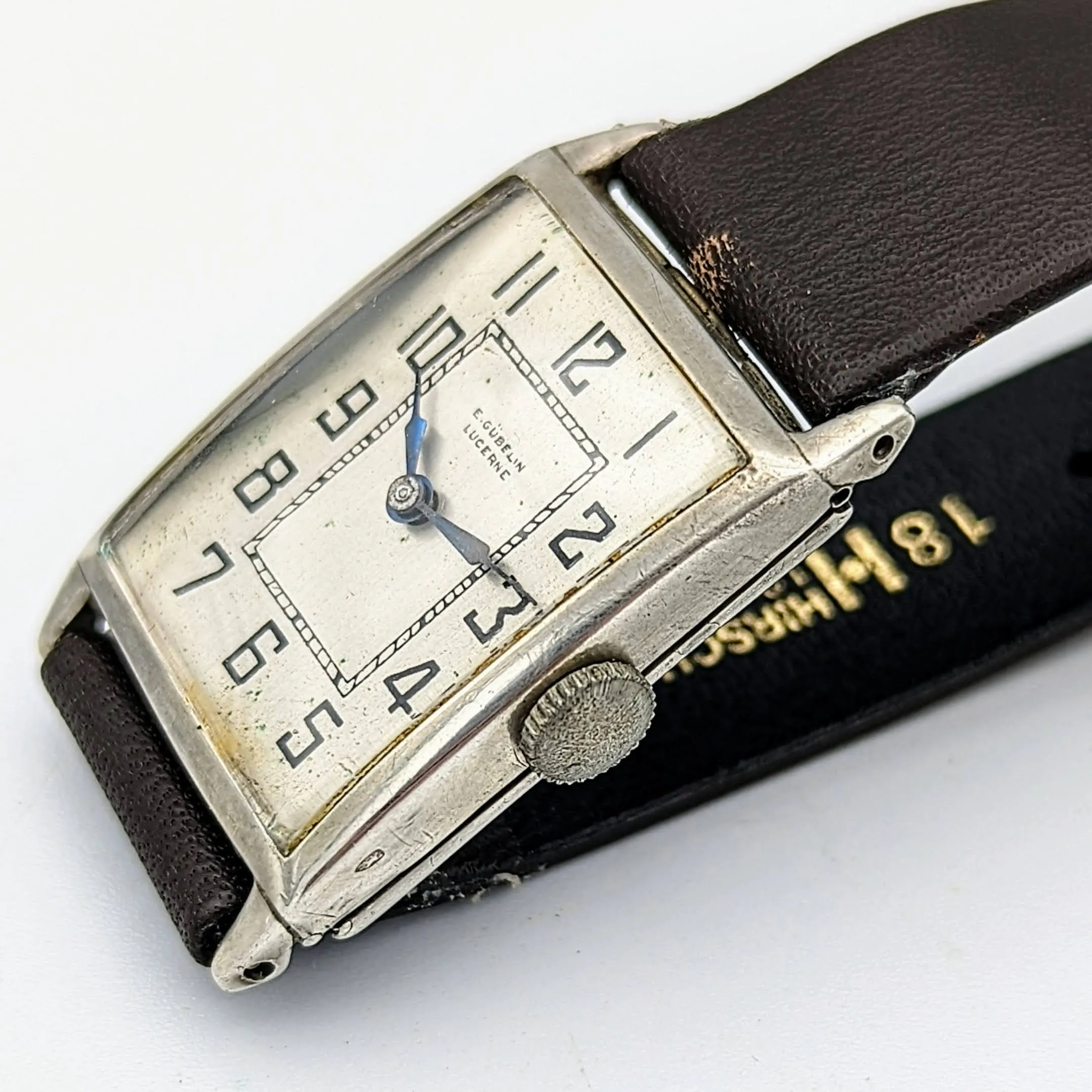 1952's E. GUBELIN LUCERNE Silver Art Deco Watch Swiss Made Wristwatch