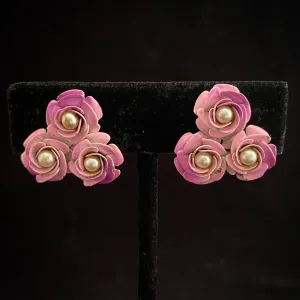 1960s Coro Pink and Purple Rose Earrings