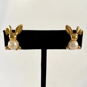 1995 Avon Pearly Bunny Earrings With Original Box
