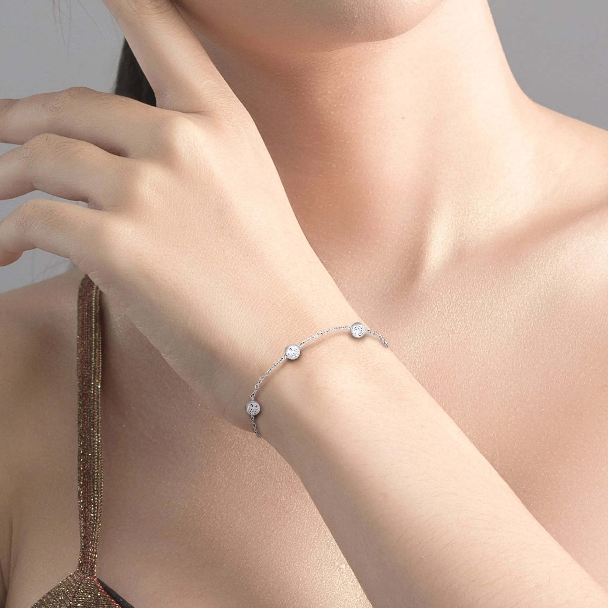 2 CT TGW Cubic Zirconia Bracelet Silver White w/ Lobster Clasp Length 7 inc