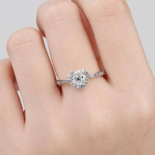 2.0 Ct Double Heart-shaped Diamond Halo Face Ring