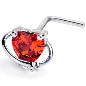 20 Gauge 1/4 Red CZ Gem Heart Saturn L Shape Nose Ring