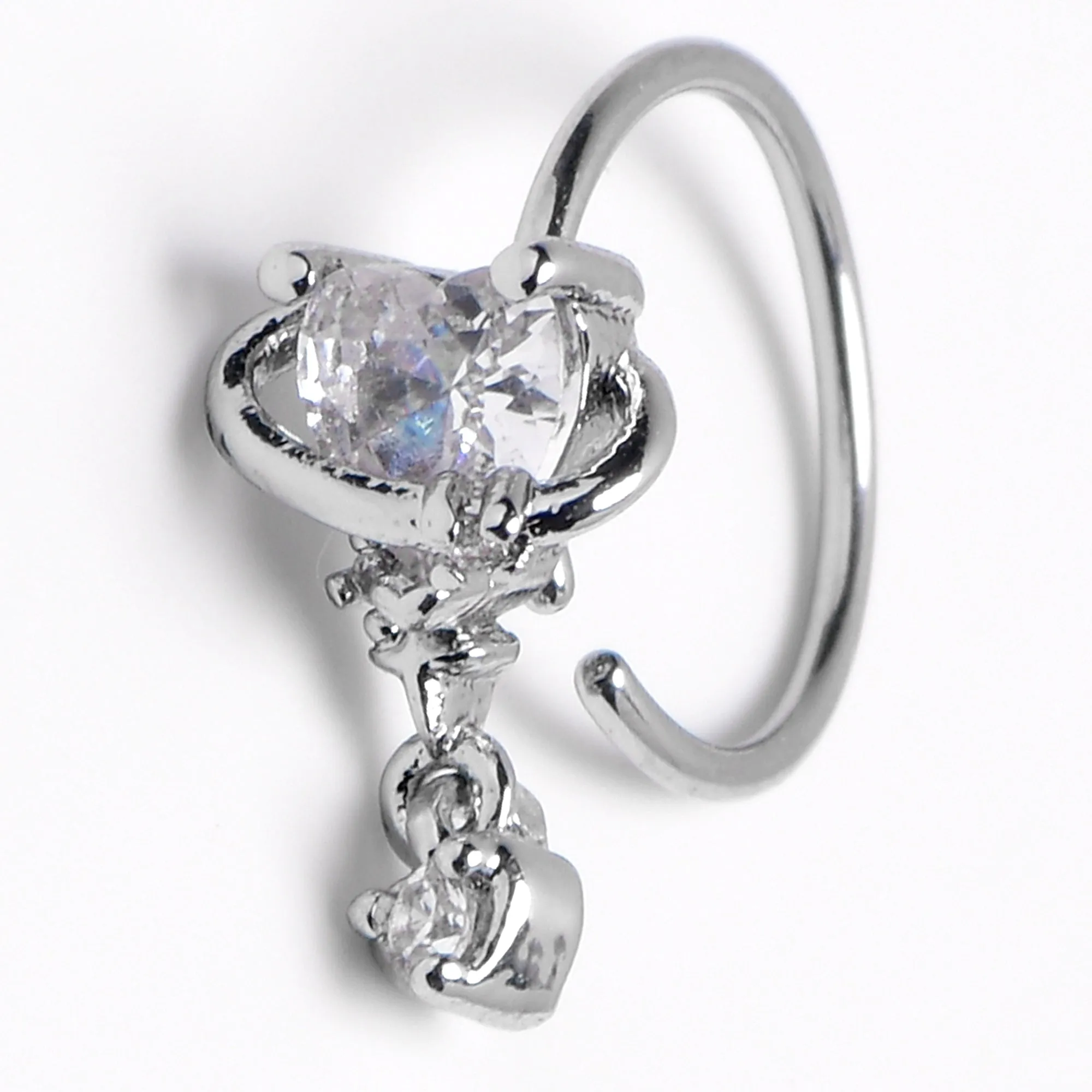 20 Gauge 5/16 Clear Heart Dangle Conch Hoop Septum Ring Cartilage Helix Hoop Earring