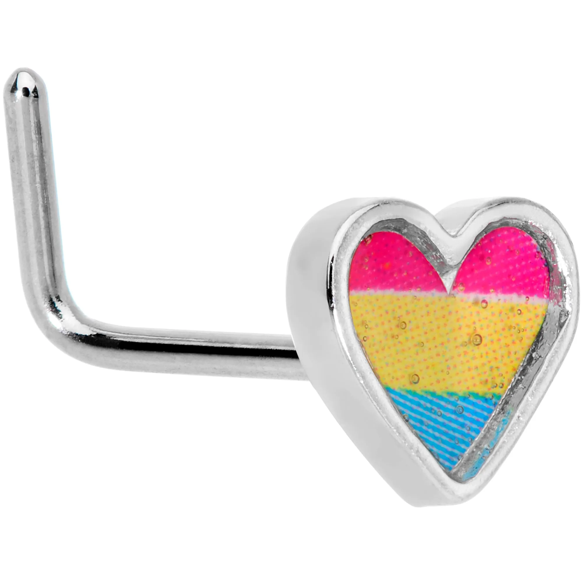 20 Gauge 5/16 Red Yellow Blue Pansexual Pride Heart L Shaped Nose Ring