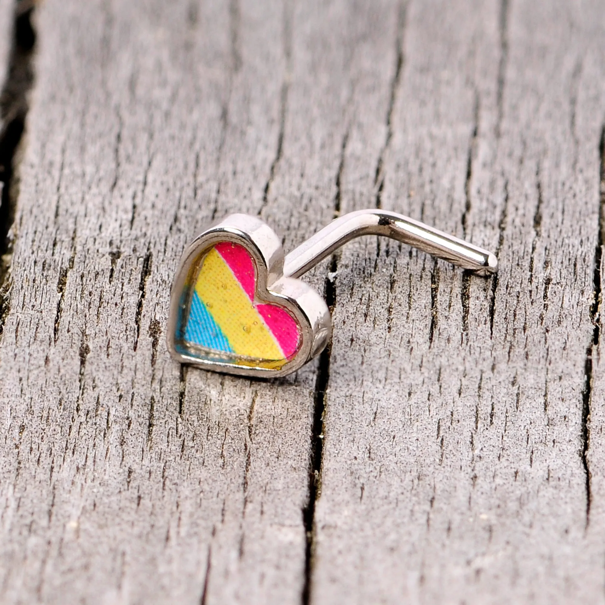 20 Gauge 5/16 Red Yellow Blue Pansexual Pride Heart L Shaped Nose Ring