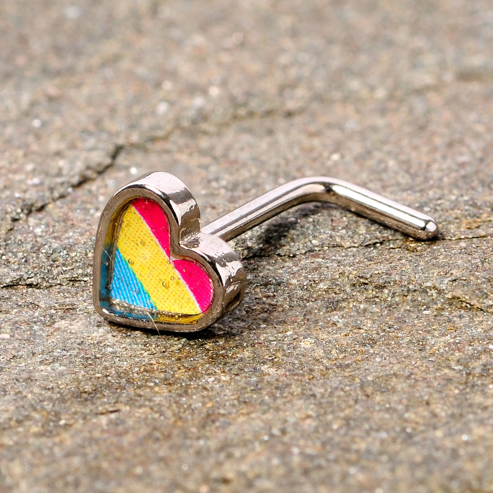 20 Gauge 5/16 Red Yellow Blue Pansexual Pride Heart L Shaped Nose Ring