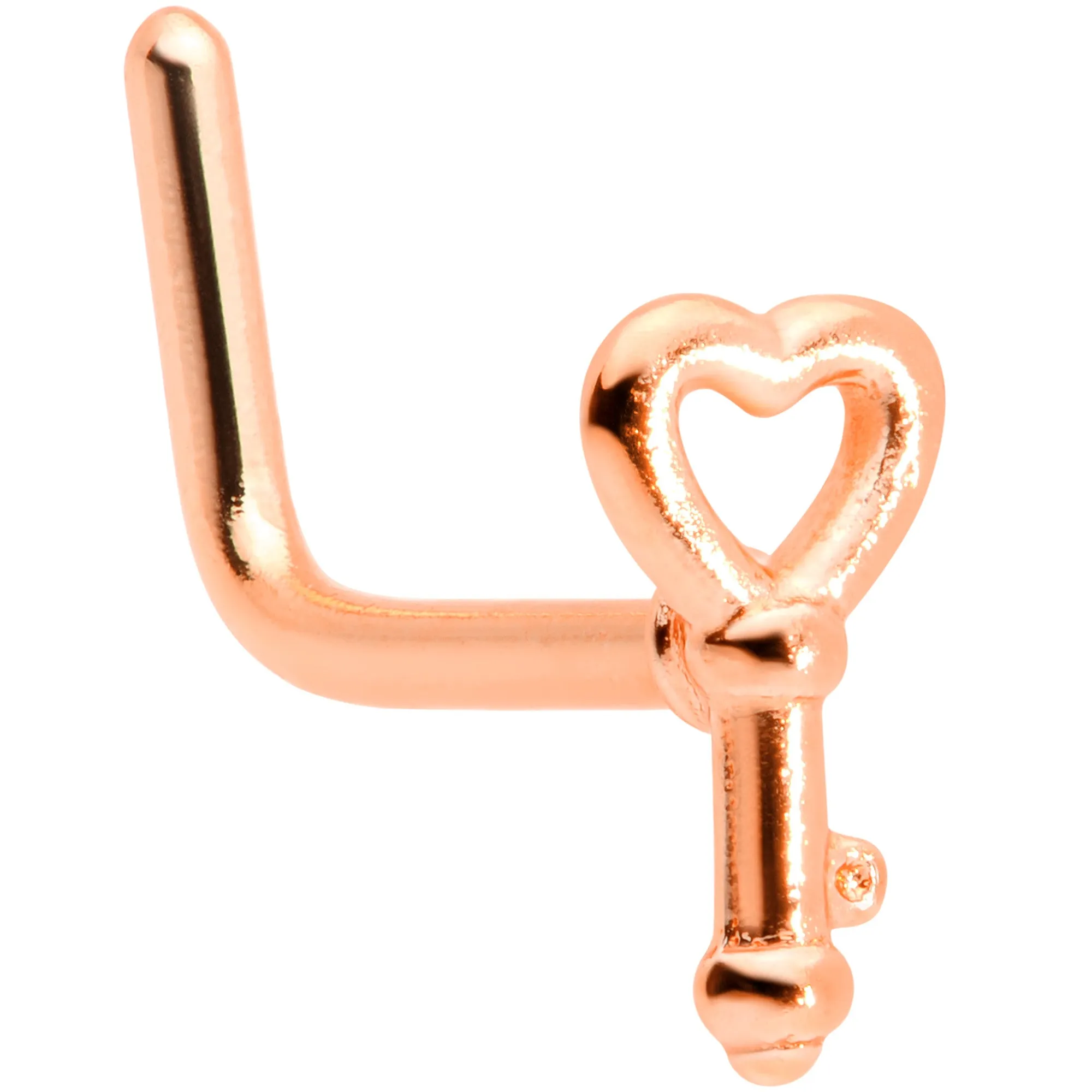 20 Gauge 5/16 Rose Gold Tone Key to Your Heart L Shaped Nose Ring