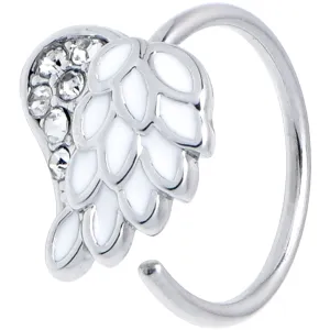 20 Gauge 5/16 White Heavenly Heart Angel Wing Nose Hoop