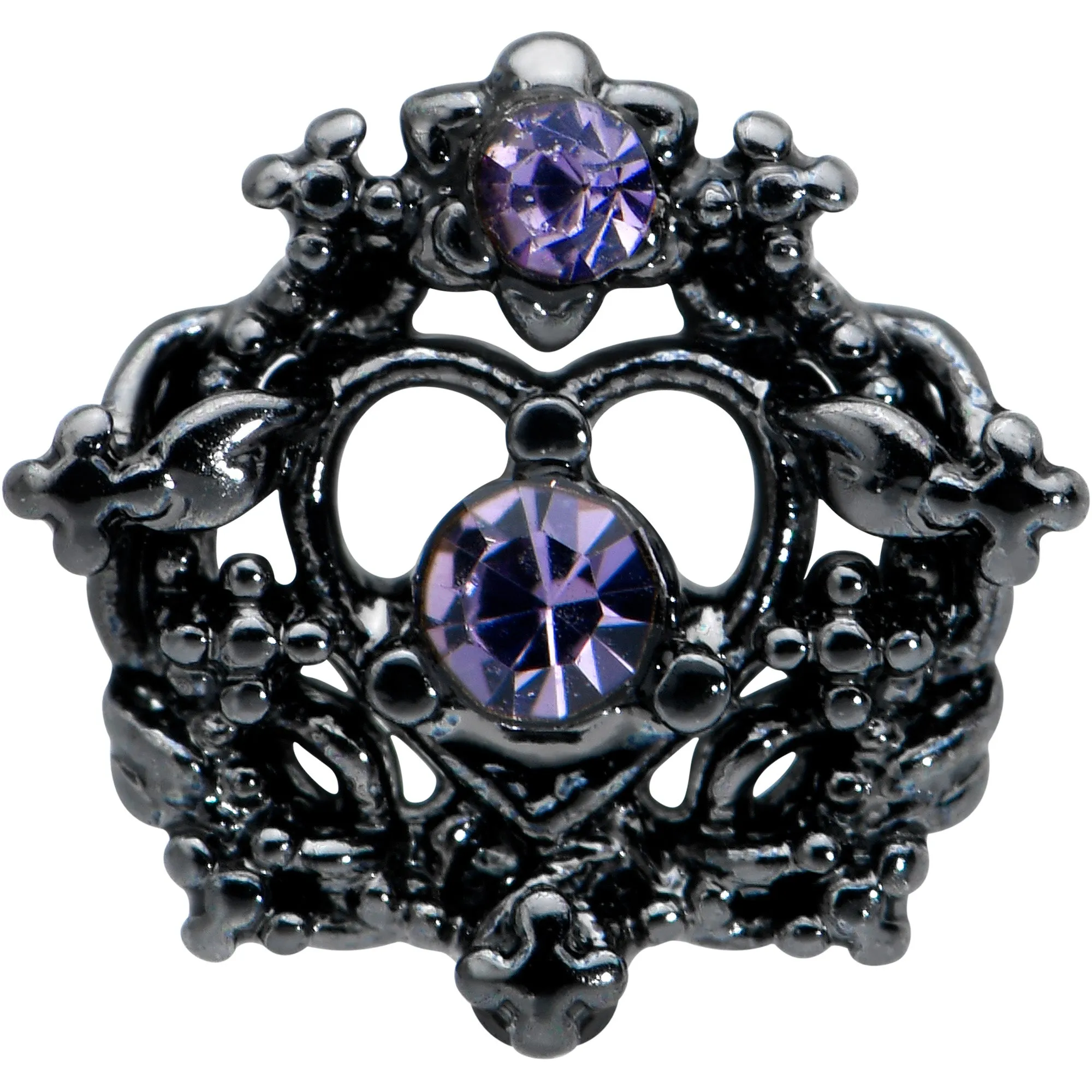 20 Gauge 7.5mm Purple Gem Regal Black Crown Heart L Shape Nose Ring