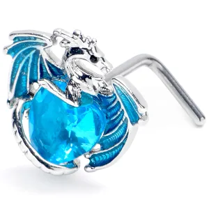 20 Gauge 7mm Blue CZ Gem Heart of Dragon L Shape Nose Ring